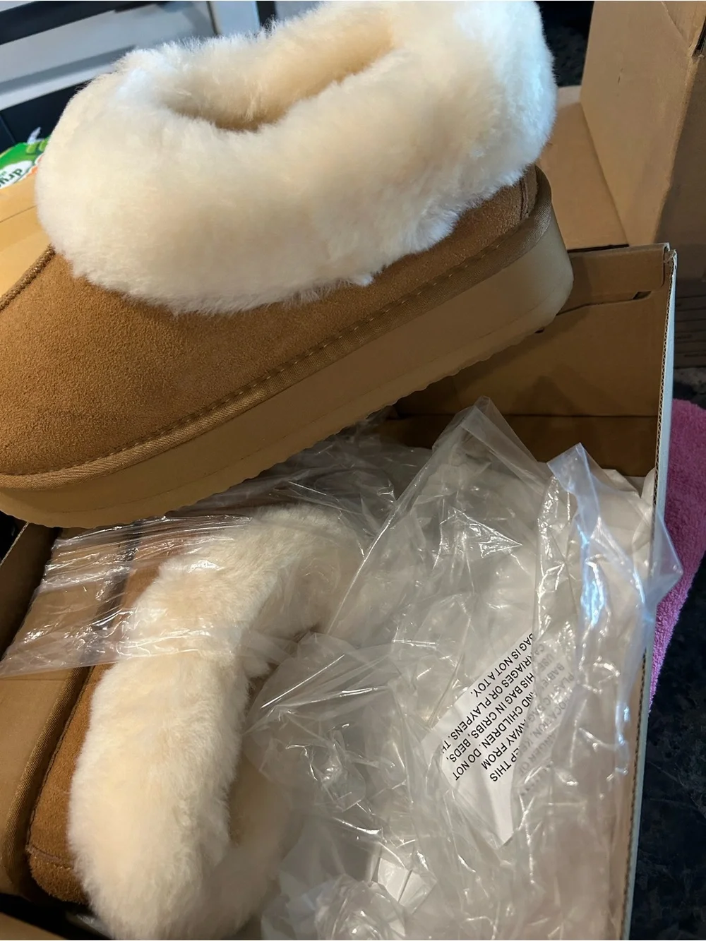 Cozy Shearling-Lined Slip-On Slippers in Chestnut